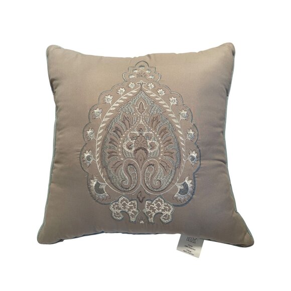 510 Design Other - Designer Throw Pillow Embroidered India Square Exotic Beige Taupe Cushion 18x18